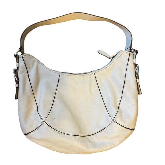 Michael Kors Handbags - Michael Kors Ivory Smooth Leather White Stitching Hobo Shoulder Bag Y2K Office